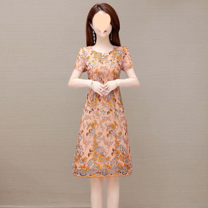 ワンピース レディース チャイナドレス風 刺繍 レース 夏用 スリムフィット 上品 修身 高級感 軽量 伸縮性