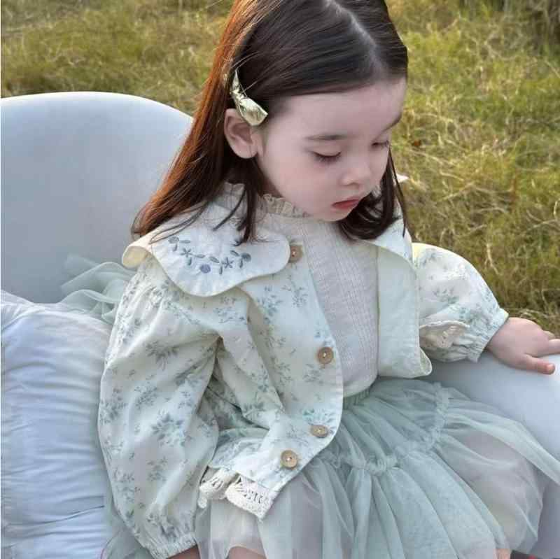 ベビー 女の子 春 プリンセススカート 小花柄 フリル インナー 付き コート かわいい おしゃれ 普段使い 軽量 綿素材 ピンク系