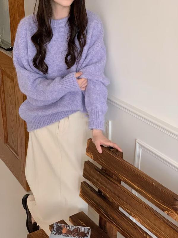 レディース ゆったり ニットセーター 柔らかい 単色 リラックススタイル プルオーバー トップス 春 普段使い 軽量 伸縮性 優しい シルエット