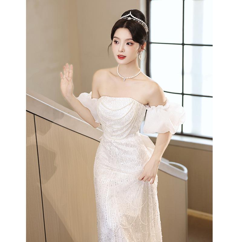 ウェディングドレス 女性用 ホワイト 軽量 高級感 フレンチスタイル イブニングドレス モーニングローブ ユニーク エレガント ブライダル フォーマル
