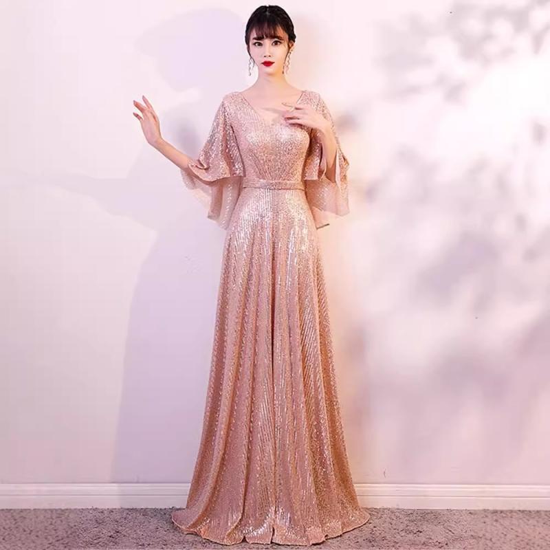 レディース スパンコール ロングドレス 合唱団 演出服 指揮者服 パーティー用 イブニングドレス 秋 華やか フォーマル ステージ 衣装 女性用 ロングスカート 輝き 素材 秋冬 対応