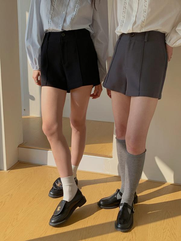 レディース Aライン ショートパンツ グレー 秋 カジュアル スーツパンツ 韓国 ミニ 膝上 ストレッチ 軽量 通勤 普段使い