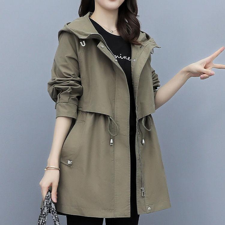 レディース トレンチコート 中長丈 フード付き ミリタリー カーキ ゆったり フィット カジュアル 春秋 街着 軽量 吸湿速乾