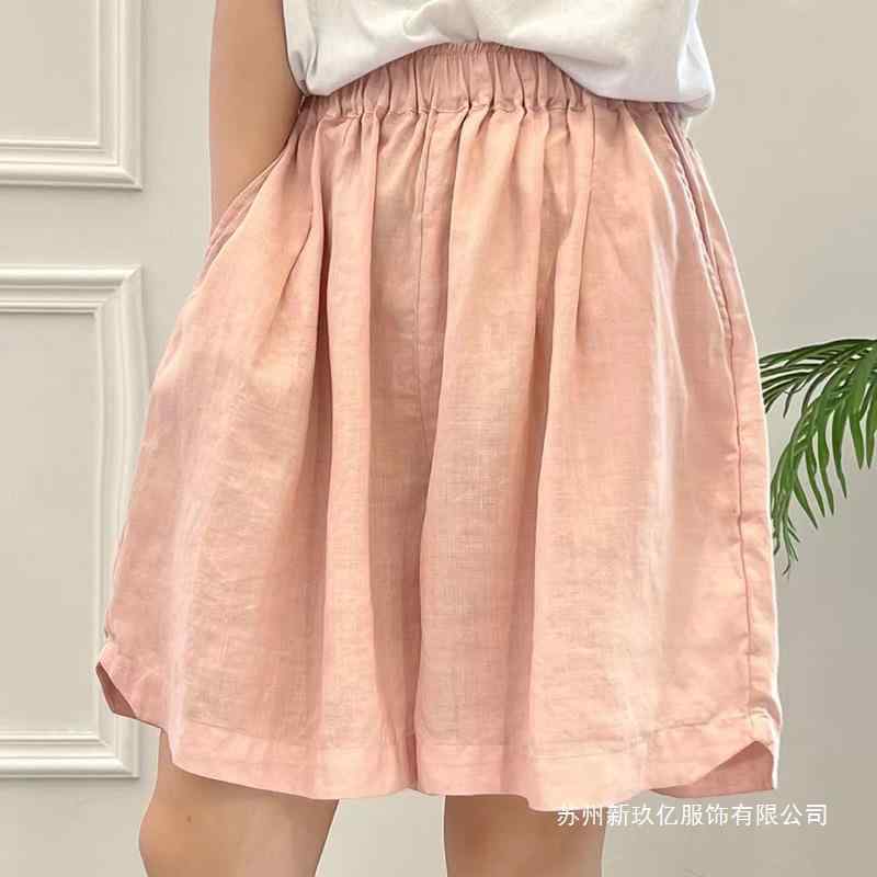 ショートパンツ 伸縮ウエスト ゆったり 細見え レトロ 切り替え リネン 無地 夏用 カジュアル 日常使い 軽量 吸湿速乾