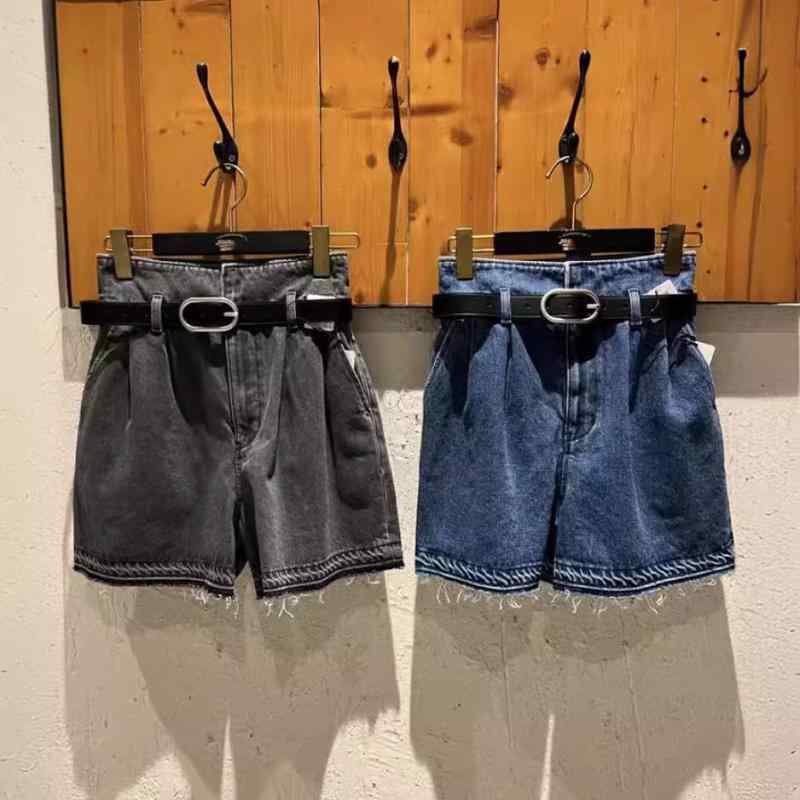 ショートパンツ レディース ハイウエスト デニム ベルト付き 春夏 ギャザー カジュアル 普段使い ストレッチ コットン混｜FAIRYショップ