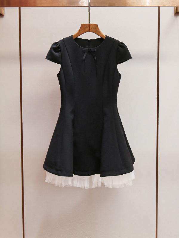 レディース ワンピース 夏 フランス風 お嬢様スタイル 気品 切り替え メッシュ ふんわり ドレス ファッション 通気性 軽やか フレア シルエット