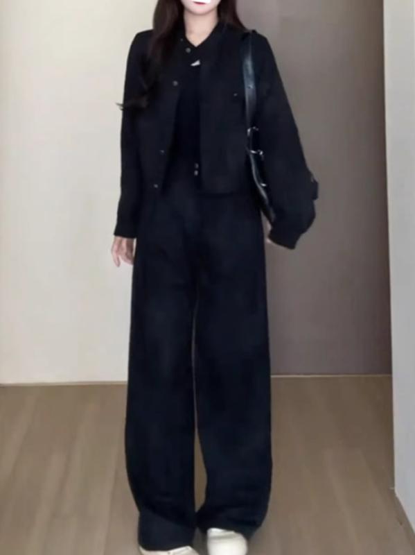 レディース 春 ワークウェア セット レトロ 高級感 ジャケット カジュアル ロングパンツ 大きめ サイズ ぽっちゃり対応 コーディネート 普段使い 軽量 伸縮性