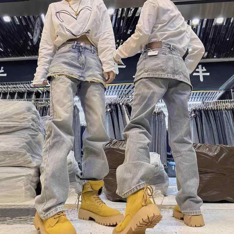 レディース デニムパンツ ワイドレッグ ビッグサイズ 春秋 スカートパンツ ツーピース風 ぽっちゃり対応 スリム見え ストレート ゆったり 快適 デニム素材 ストレッチ 普段使い