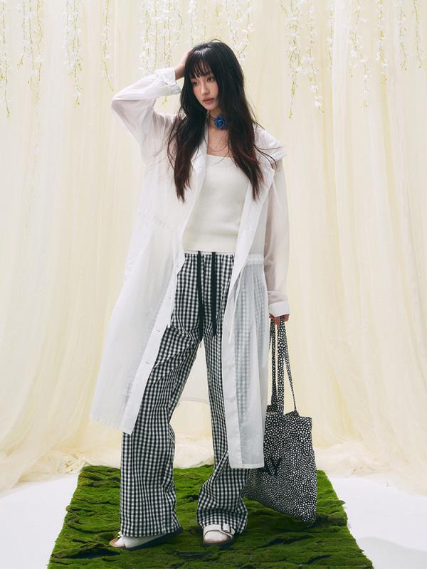 レディース トレンチコート 春 ゆったり リラックス フード付き ロング丈 ドローコード 薄手 軽量 韓国 シック ホワイト
