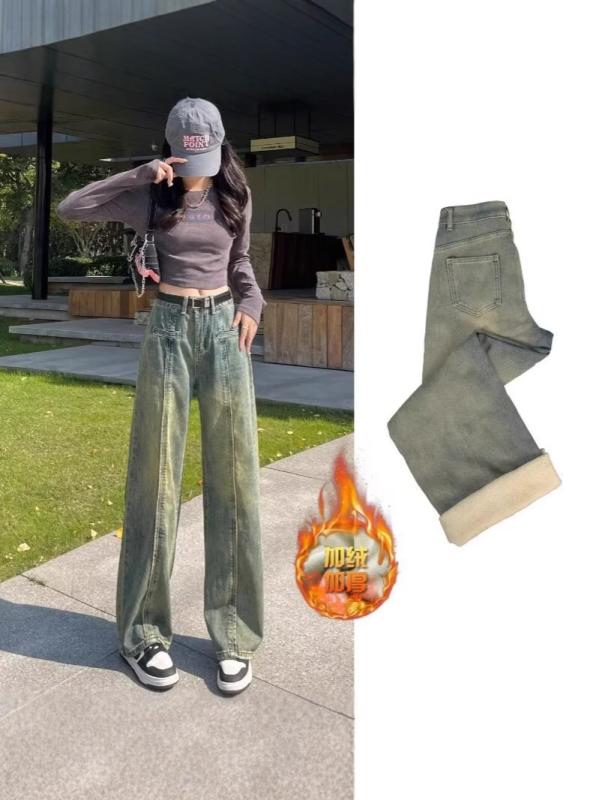 パンツ レディース 秋冬 ワイドレッグ デニム ハイウエスト スリム効果 ストレート 厚手 暖か スタイリッシュ カジュアル 普段使い