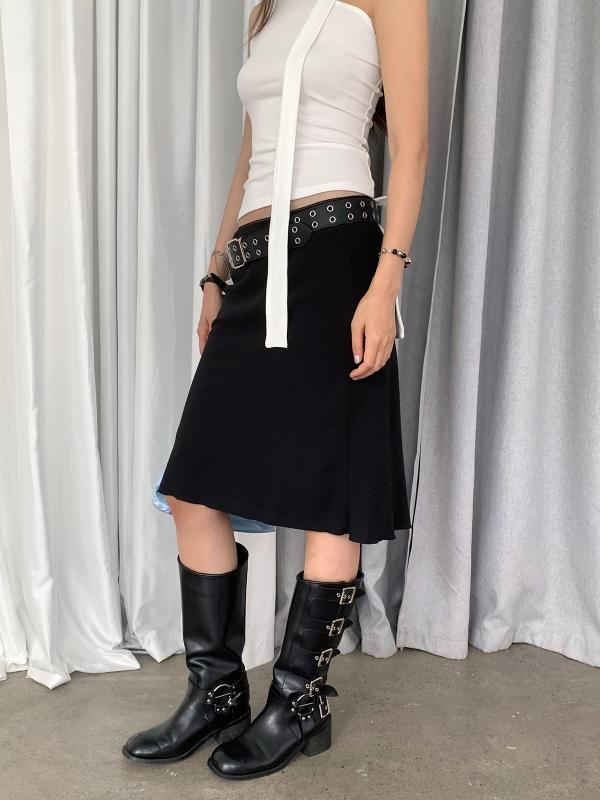 スカート レディース ブラック チュール レース フリル ローライズ ミディ丈 魚尾 フェミニン 透け感 軽量 伸縮性