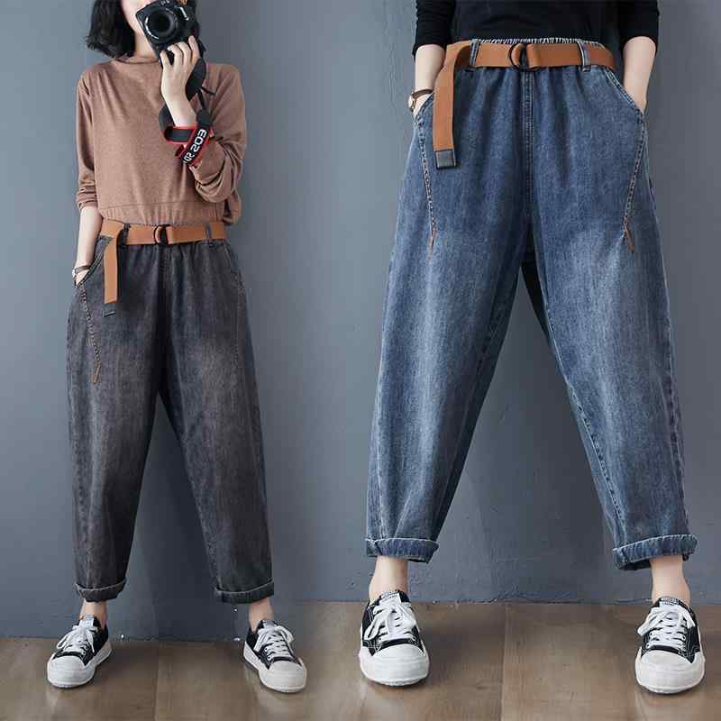 レディース デニム パンツ 春秋 伸縮ウエスト ゆったり ビッグサイズ カジュアル スリム見え ワイドレッグ 合わせやすい ロング丈