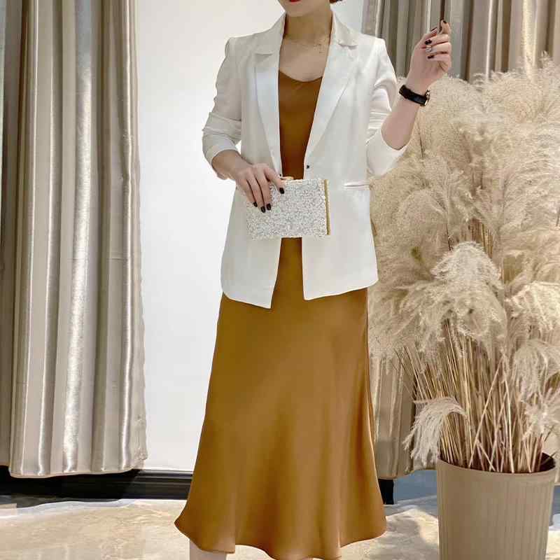 春夏 レディース アセテート ジャケット キャミワンピース セット スリム シルエット 軽量 素材 合わせやすい デイリー ファッション コーディネート