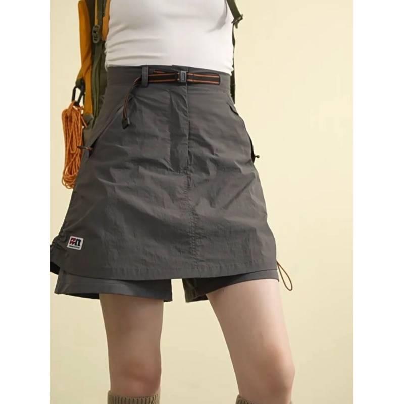 夏 レディース アウトドア ショートパンツ スカートパンツ フェイクツーピース ドローストリング 無地 Aライン キャンプ用 ワークスタイル 軽量 吸湿速乾 4,150円