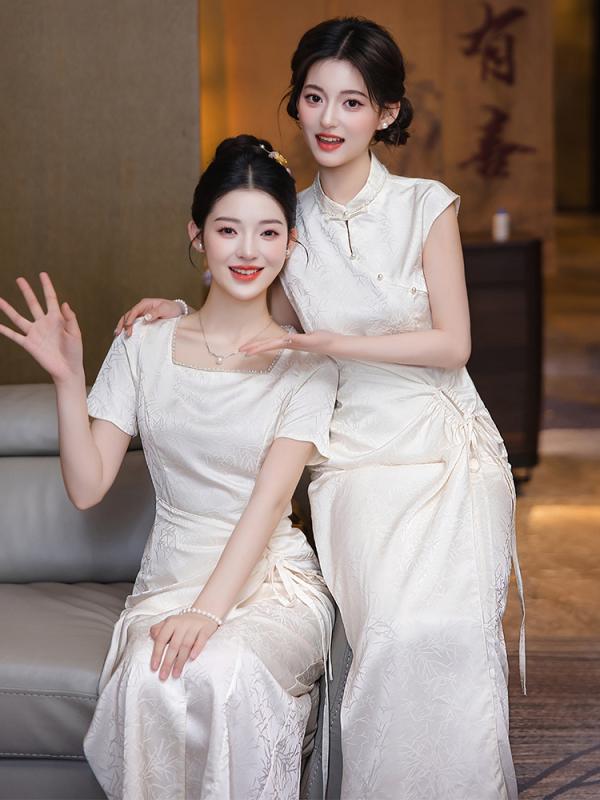 レディース チャイナ風 ブライズメイドドレス 2025 夏 ハイエンド 姉妹 グループ 婚約 チャイナ ドレスは 通常 時に 着用 できます