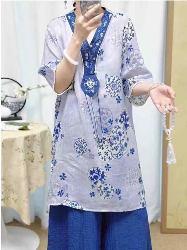 夏 衣裳 カラムシ 麻 刺しゅう うつり変わり  エスニック 刷り上げる シュロの葉 付き添い人 ラウンドのど首 ティーシャツ 通気性 軽さ お上さん用 普段使い