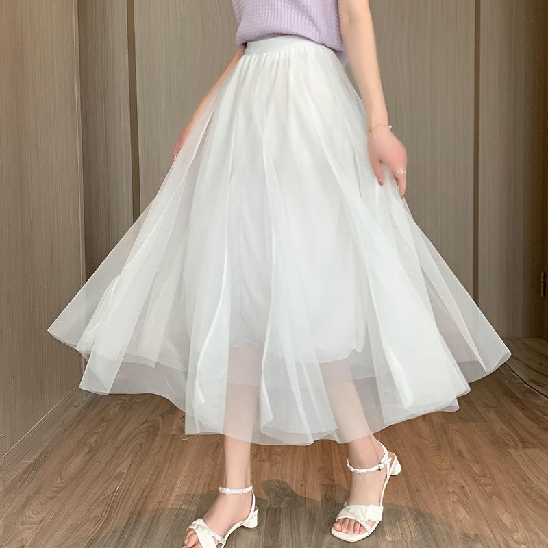 レディース 春夏 レース スカート ハイウエスト Aライン 中長丈 伸縮ウエスト プリンセスライン フェミニン 軽量 通勤 普段使い