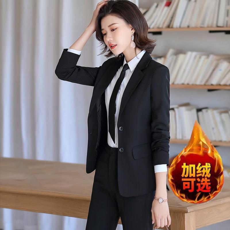 レディース ブラック 裏起毛 ショート丈 ジャケット セット 秋冬 上品 通勤 面接 職業服 スーツ 仕事着 暖か 洗練 スタイル