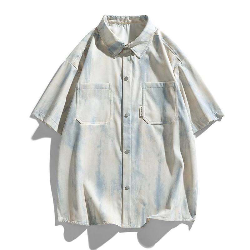 シャツ メンズ 短袖 夏用 ゆったり カジュアル グラデーション タイダイ デザイン 吸湿速乾 コットン 素材 ストリート スタイル 普段使い トップス