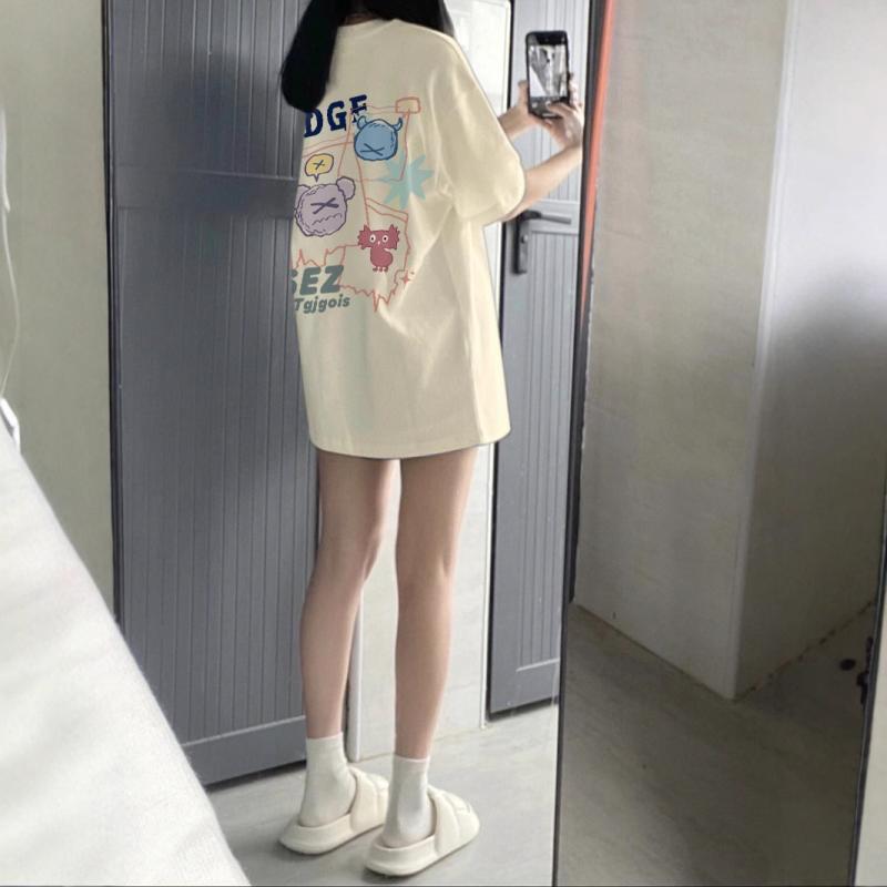 レディース コットン ゆったり 半袖 Tシャツ 厚手 正肩 オーバーサイズ 夏用 トップス ビッグシルエット カジュアル 普段使い(x2)