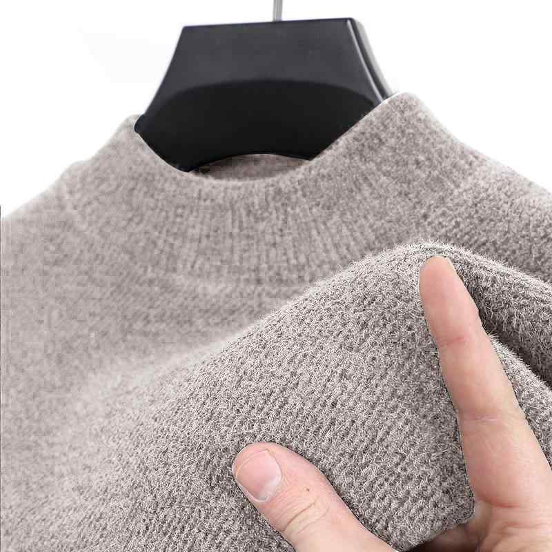 セーター 男性用 ハーフタートルネック ベルベット 単色 厚手 保温 冬用 カジュアル トップス インナー 暖か 普段使い ニット レイヤリング(x2)