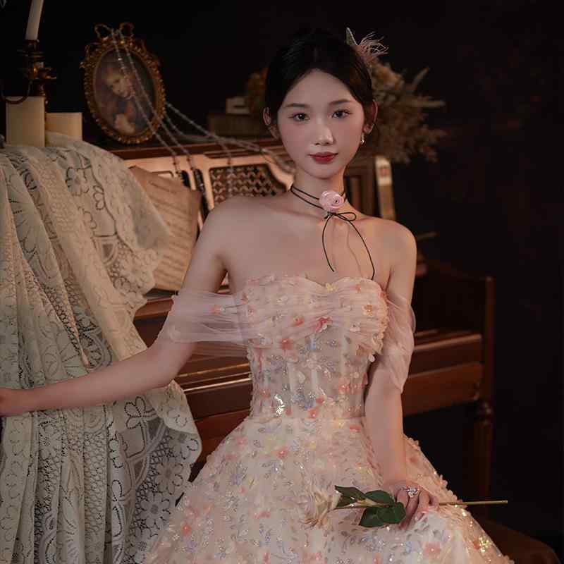 レディース オフショルダー 敬酒ドレス 婚約パーティー ワンピース 高級感 回門服 新婦用 日常使い イブニングドレス フォーマル シルク調 伸縮性 膝丈 ブラック ベージュ