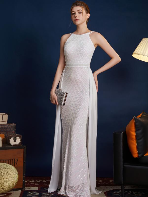 パーティードレス レディース ロング丈 スパンコール スリムフィット 高級感 洗練 気品 フォーマル イブニング 女性用 宴会 セレモニー 華やか フィット ボディコン ドレッシー スタイリッシュ