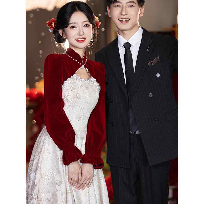 モダン チャイナドレス 女性用 赤 夏 高級感 新婦 結婚式 敬酒服 礼服 スカート ウェディング 婚約宴 パーティードレス 宴会用