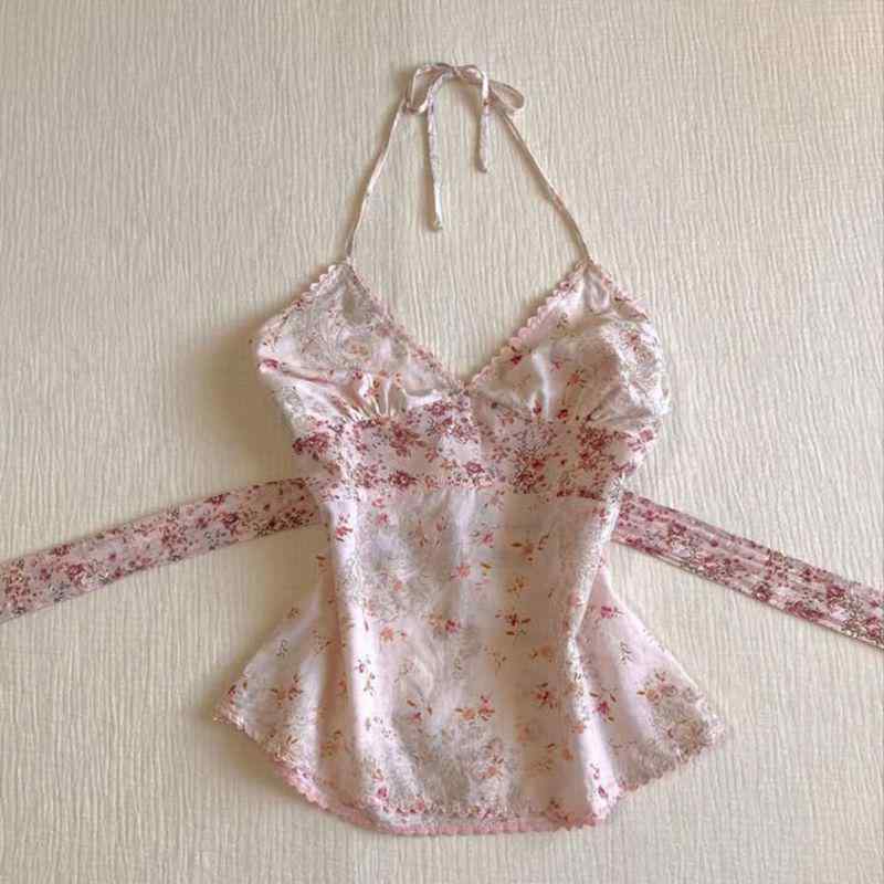 キャミソール レディース 夏 朱夏 花柄 刷り上げる ハルターネック 収腰 上半身 相応う か細い 細見せ 紐付き 口さかしい 愛くるしい 通気性 軽さ 心地よい 普段使い