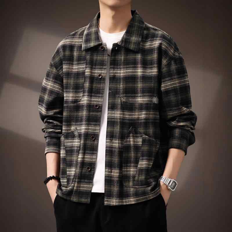 ジャケット メンズ 長袖 チェック柄 レトロ 高級感 風 カジュアル ワーク 春秋 普段使い ゆったり フィット