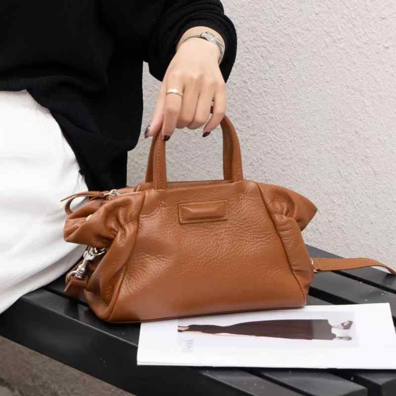 バッグ 女性用 本革 プリーツ バスケット トートバッグ ハンドバッグ ショルダーバッグ 斜めがけ 合わせやすい 軽量 普段使い ファッション