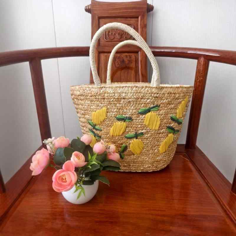 トートバッグ レディース 夏 草編み 刺繍 編み込み ビーチ リゾート カジュアル エスニック 軽量 天然素材 肩掛け 手持ち(x10)