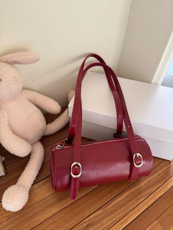 女性用 ショルダーバッグ 本革 牛革 バゲット型 ボストンスタイル シンプル デザイン 円筒形 脇下持ち 普段使い コーディネート 軽量 形状(x2)|フェイスフル 店