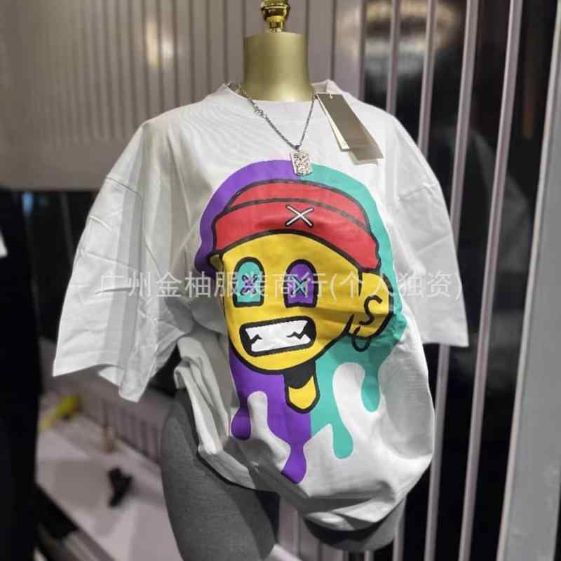 Tシャツ レディース コットン ゆったり プリント ・柑通柄 トップス かわいい デザイン 綿素材 ルーズフィット 日常使い 伸縮性 吸湿速乾 通勤対応 部屋着 ビッグシルエット Vネック カラー展開 ブラック ピンク系 アイボリー(x50)