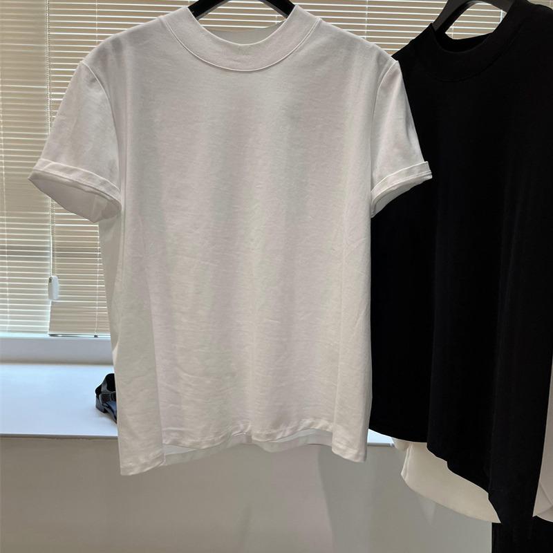 Tシャツ 綿100% 丸首 短袖 分割デザイン 後ろ中ライン 快適素材 コットン 柔らかい 肌触り カジュアル 日常使い トップス 軽量 吸湿性