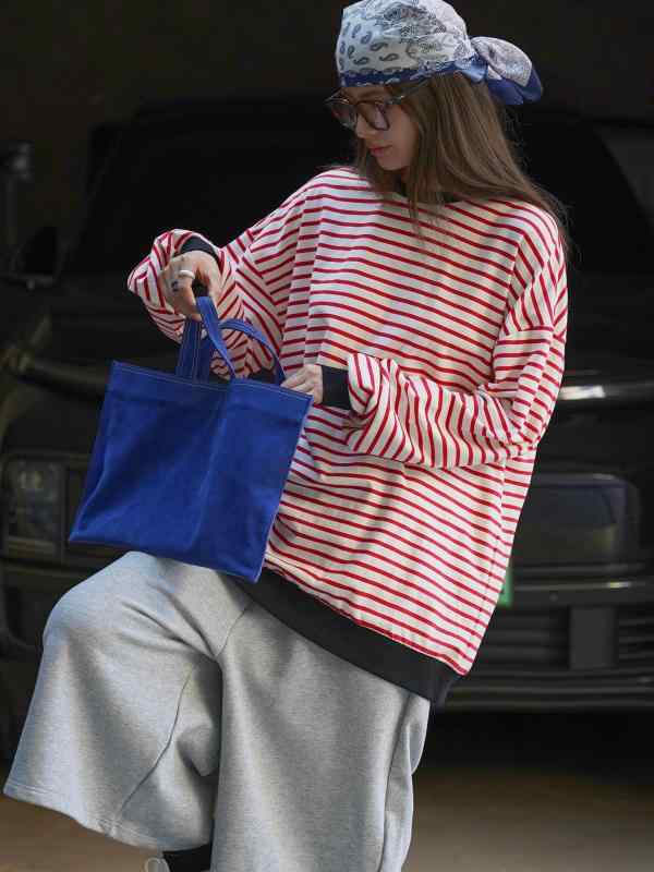 Tシャツ レディース 秋 ゆったり ラップカラー ストライプ柄 長袖 カジュアル トップス 普段使い コーディネート ビッグシルエット