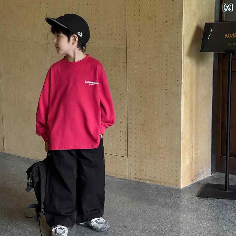 Tシャツ 男の子 キッズ 春 ファッション 二重領 アルファベット プリント カジュアル 普段使い 子供服 トップス(x3)
