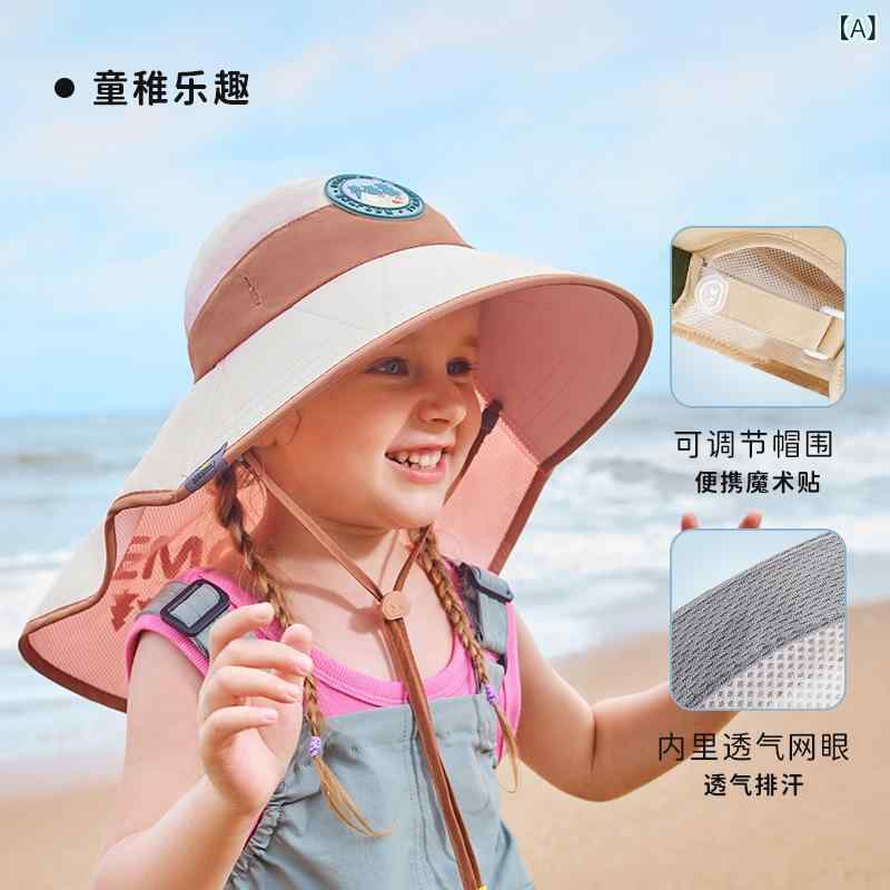 キッズ 女の子 男の子 夏用 日焼け止め帽子 UVカット 大つば 通気メッシュ 日よけ 軽量 吸湿速乾 キャップ 太陽 屋外遊び