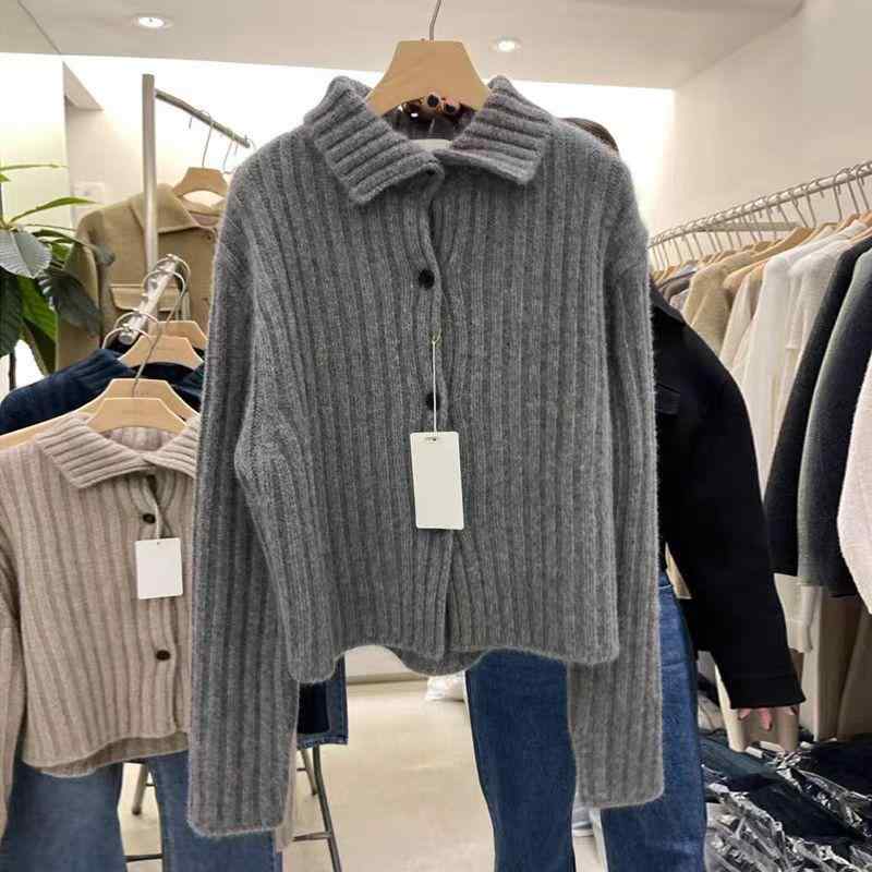 編み物 プルオーバー レディース トップス 秋冬 朦々たる 絨毛 羊毛 混 襟付き添い人 肋筋 縞模様 レトロ 心地よい ゆったり 生あたたかい 防寒 お座敷着 通学 通い 普段使い走り ジレー 上衣 アウター 厚地の外套 無地 伸縮性 体型取りまかなう 細見せかけ 着痩せ