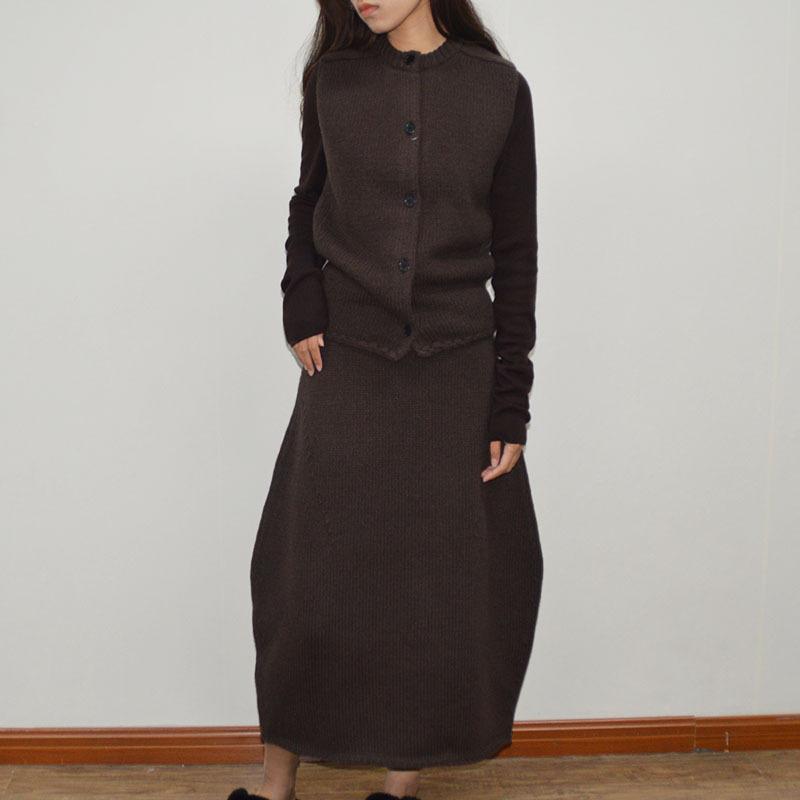 編み物 セットアップ レディース 春夏 長袖 Vのど首 プルオーバー ぽわん袖 軽気球スコート コクーンスカート 膝丈 ミモレ丈 無地 心地よい 普段使い走り 体型取りまかなう 大層らしい大きさ ゆったり 雅びやか レトロ 女子らしい 愛くるしい