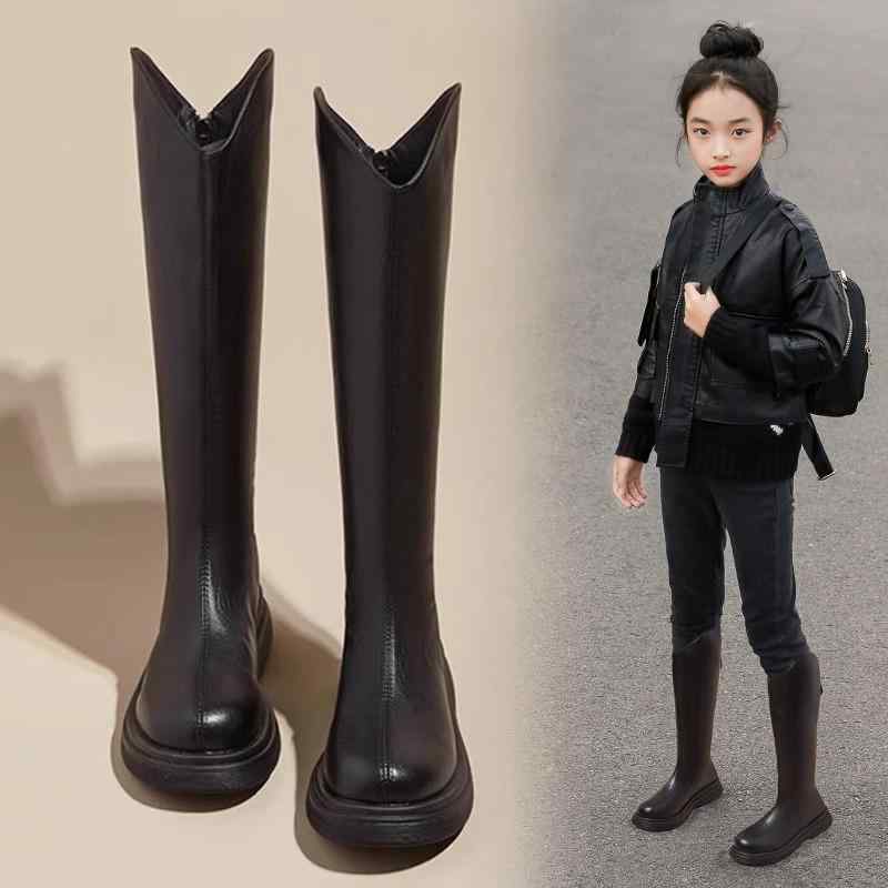ブーツ キッズ 女の子 秋冬 ロング ハイカット 柔らかいソール 暖かフリース 中学生 ジュニア スタイリッシュ 軽量 伸縮性 通学用 アウトドア(x2)｜フェイスフル　店