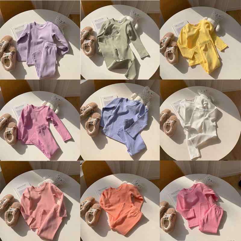 女の子用 キッズ パジャマ 長袖 セット 春秋 純色 おしゃれ 部屋着 寝間着 家居服 シンプル デザイン 快適 子供服(x2)