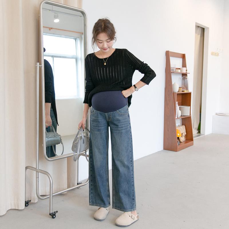 マタニティ ワイドパンツ 春秋用 腹支え デザイン ポケット付き 脚細見せ ストレートレッグ 妊婦ボトムス ゆったり 快適 普段使い(x3)