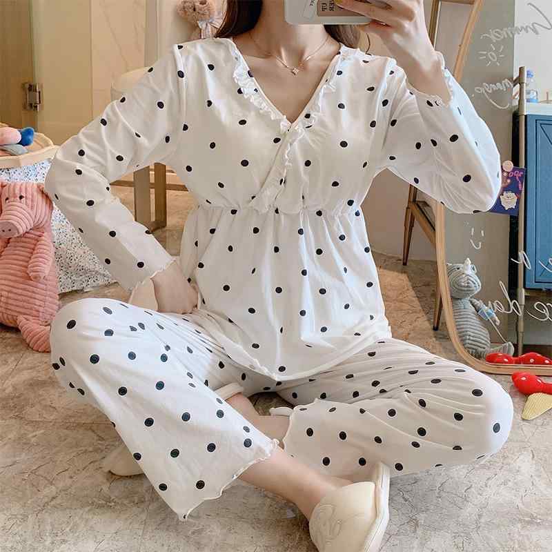 妊婦用 含ませるパジャマ 仕掛ける 綿原料品 好いたらしい 肌付き 長袖 長ズボン 産後服 ベースレイヤー 伸縮性 通い 普段使い走り(x3)