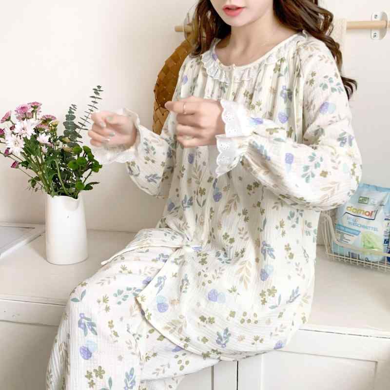 授乳パジャマ 女性用 綿100% レース 丸首 カートゥーン小花柄 トップス パンツ セット 産後服 快適 柔らかい素材 4,172円