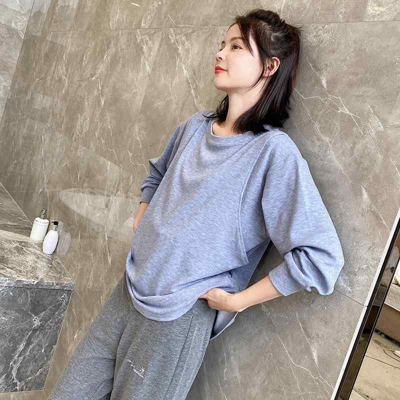 マタニティウェア 妊婦服 含ませる服 産後服 秋冬 生あたたかい仕掛ける 出で立つ用 年月 二枚組 住み家服 好いたらしいパジャマ ゆったり影ぼうし 伸ばすこと原料品 伸び伸びするお召しもの 日常着(x2)