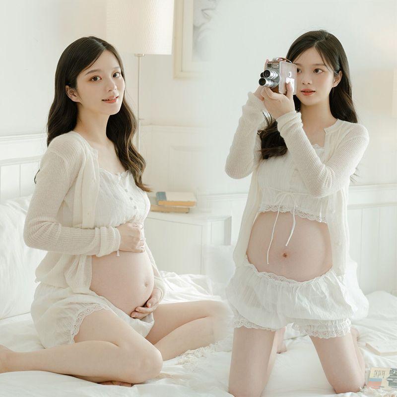 妊婦服 レース セット 撮影用 ゆったり風 爽やか かわいい 室内 フォト マタニティ 服装 リラックス スタイル チュール 素材 軽量 デザイン