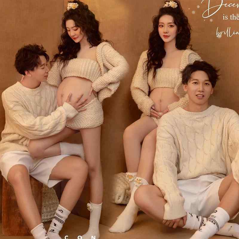 秋冬 妊婦服 カップル 撮影用 マタニティ ウェア アート フォト ゆったり デザイン 快適 素材 女性用 妊婦 パートナー セット 柔らかい 生地 スタジオ 撮影 テーマ 服