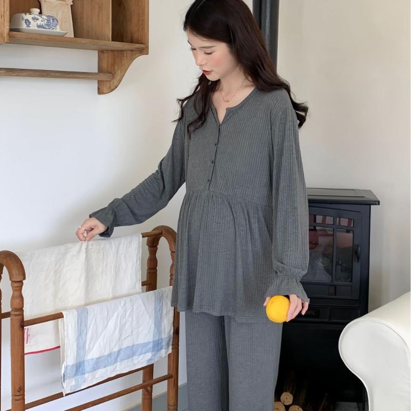 妊婦服 産後服 ルームウェア パジャマ 退院服 春夏秋冬 無地 妊娠期 産褥期 部屋着 寝間着 ゆったり 綿素材 快適 日常使い(x3)