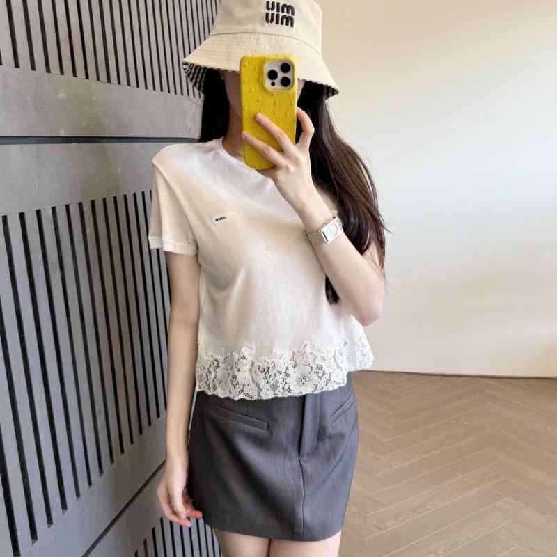 レディース 短袖Tシャツ かわいい 白 レース 切り替え 短め丈 トップス カジュアル 普段使い 軽量 伸縮性 綿素材